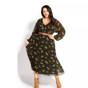~City Chic Floral Green Long Sleeve Maxi / Midi Dress ~ Plus size